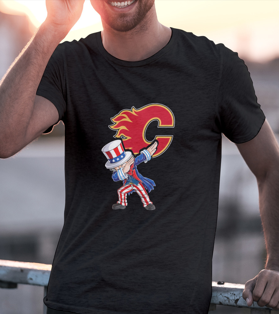 Uncle Sam Dabbing With Calgary Flames Logo For July 4Th Celebration Fans T-Shirt