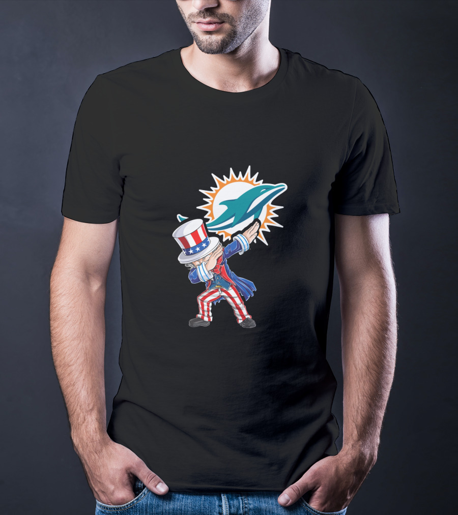 Uncle Sam Dabbing Miami Dolphins 4Th Of July Celebration T-Shirt
