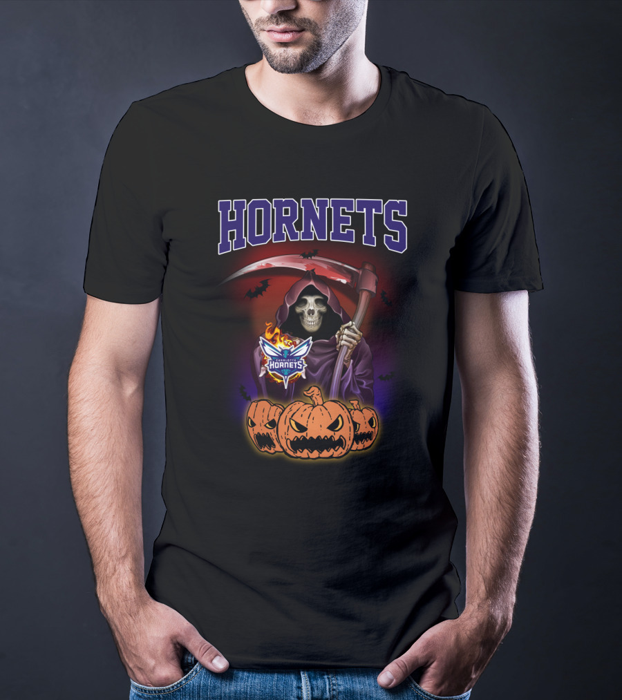 Hornets Reaper With Scythe And Pumpkins Halloween T-Shirt