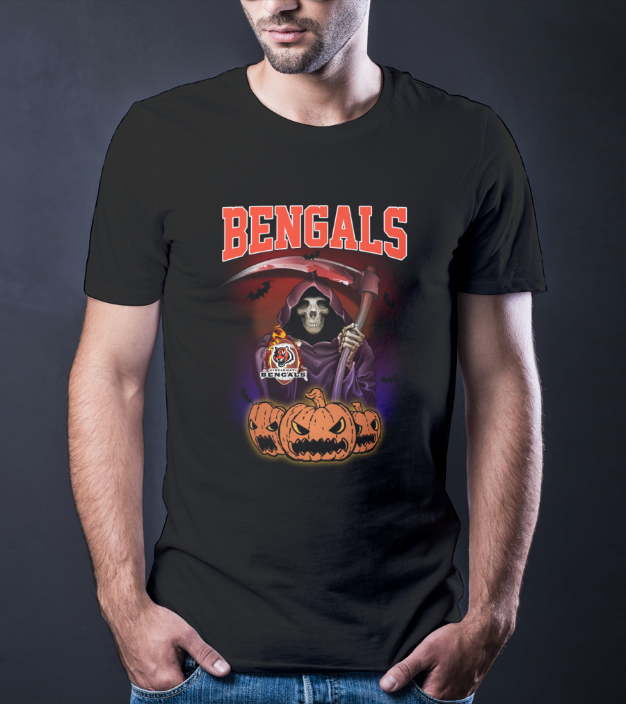 Bengals Cincinnati Reaper With Pumpkins And Scythe Halloween T-Shirt