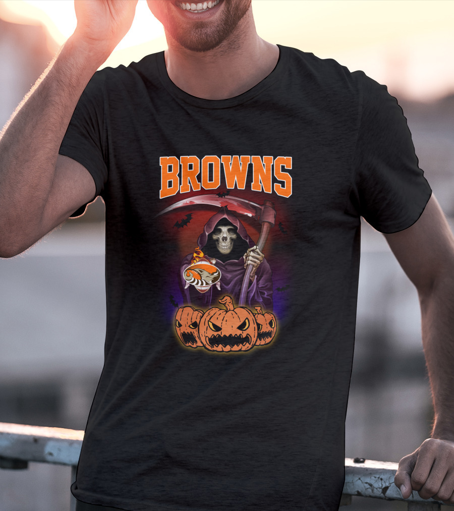 Cleveland Browns Reaper With Scythe And Pumpkins T-Shirt