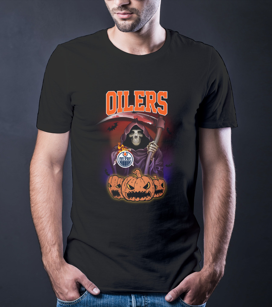 Oilers Reaper Scythe And Pumpkins Halloween T-Shirt