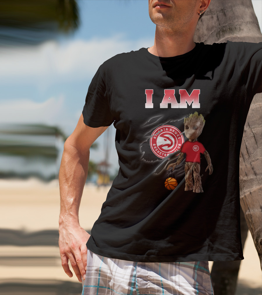 I Am Atlanta Hawks Basketball Groot Holding Basketball T-Shirt