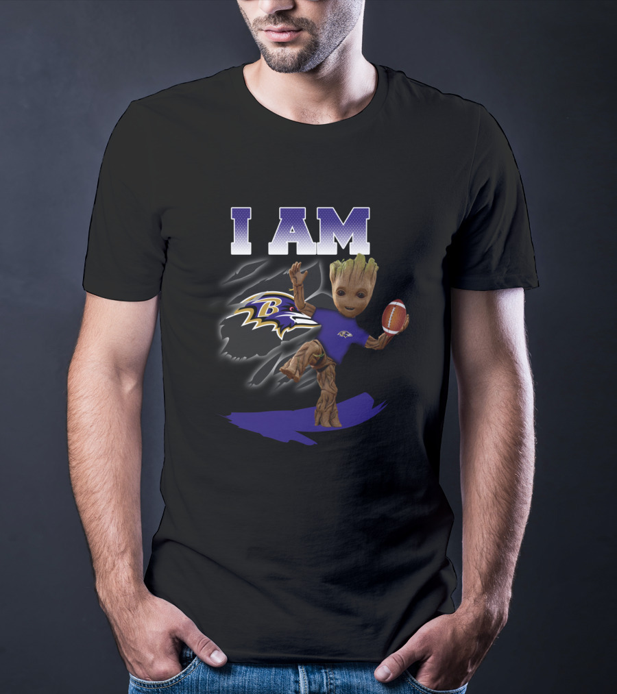 I Am Baltimore Ravens Groot Holding Football Ravens Fans T-Shirt