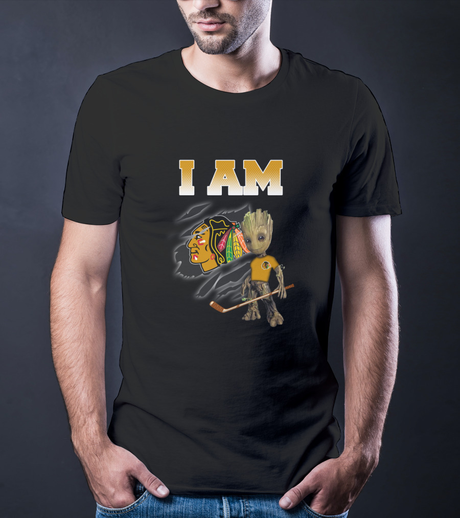 I Am Chicago Blackhawks Groot Hockey Fan T-Shirt