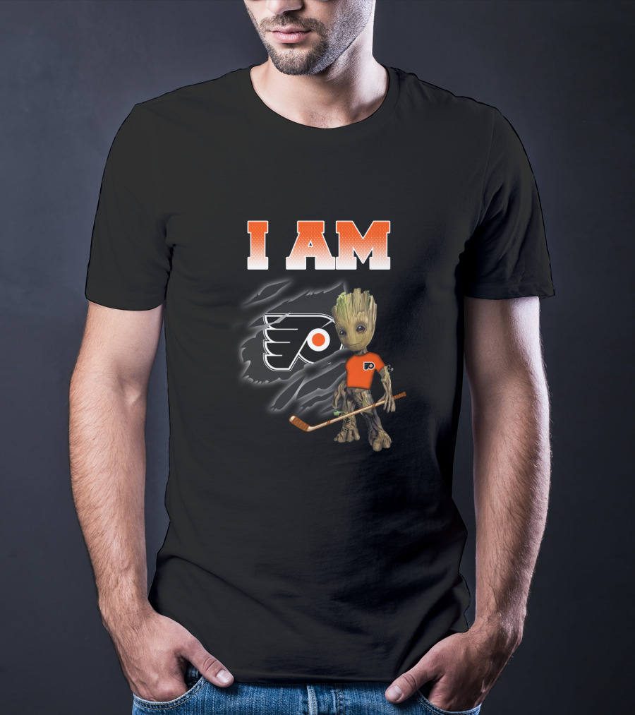 I Am Philadelphia Flyers Groot Hockey Fan Character T-Shirt