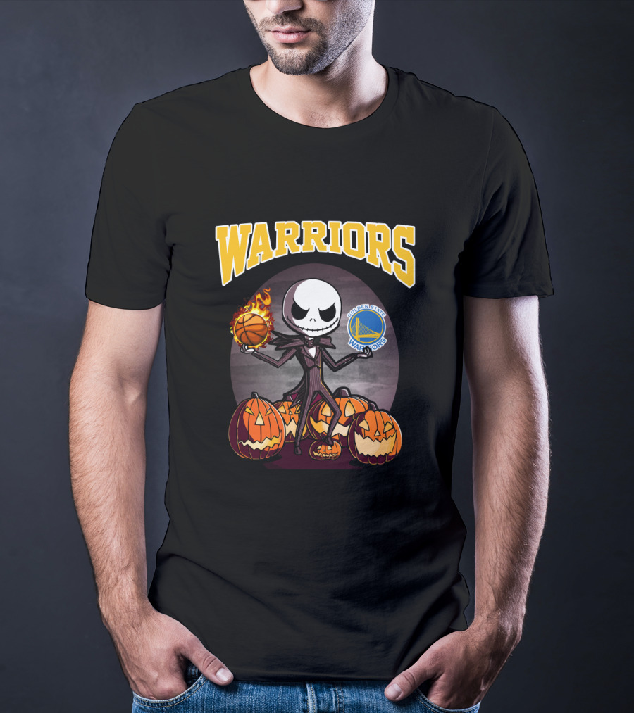 Golden State Warriors Halloween Jack Skellington Basketball Pumpkins T-Shirt