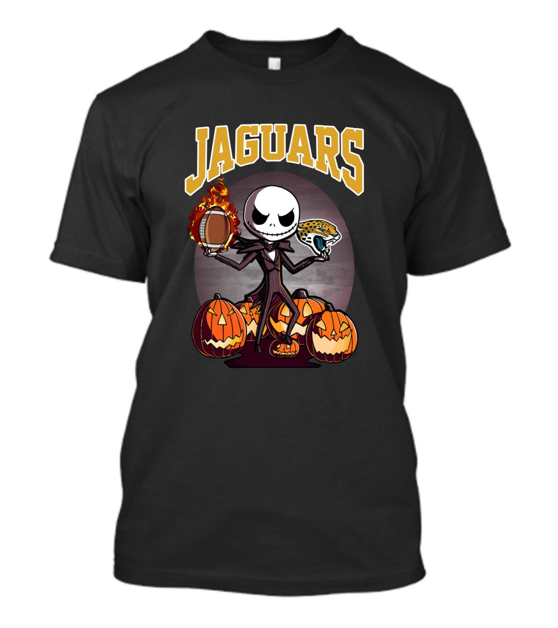 Jaguars Halloween Jack Skellington Pumpkin Football T-Shirt