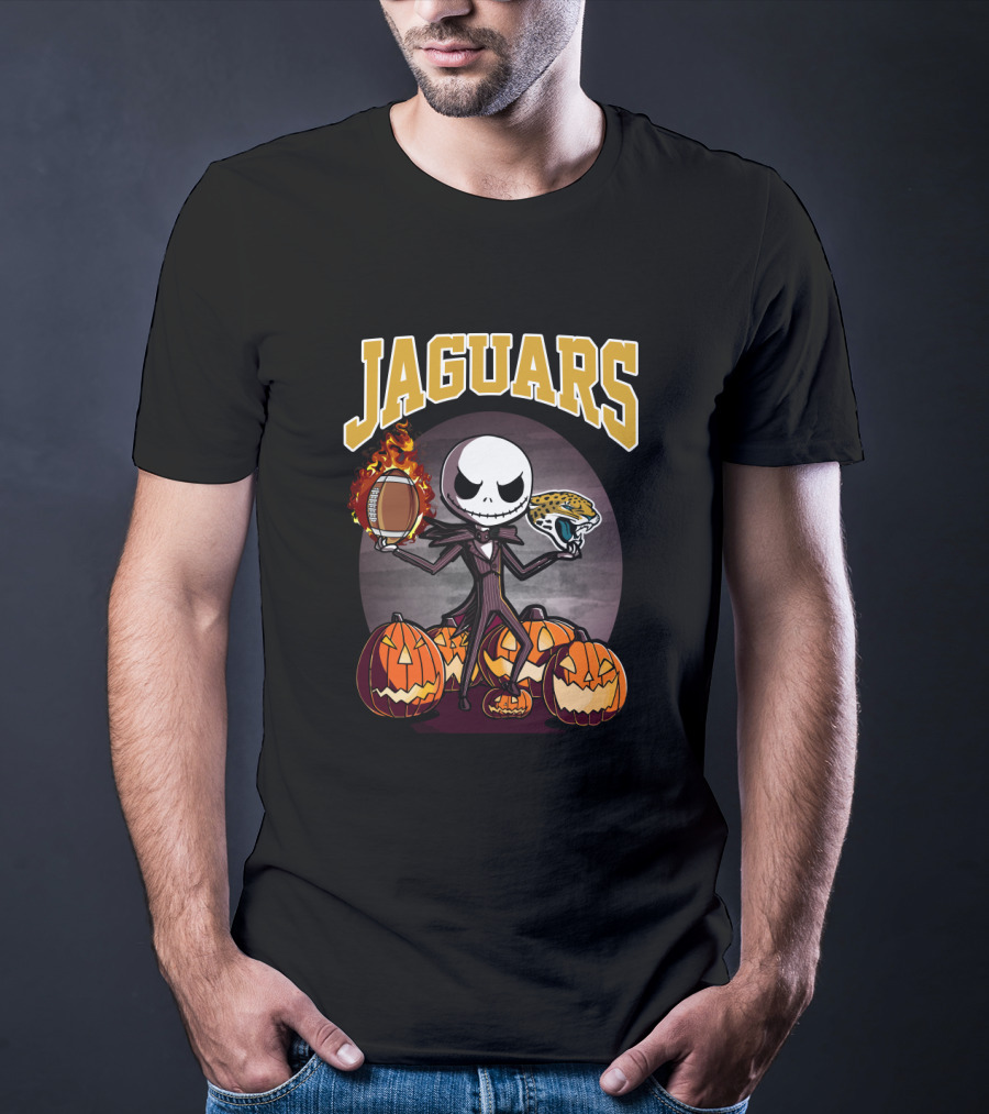 Jaguars Halloween Jack Skellington Pumpkin Football T-Shirt
