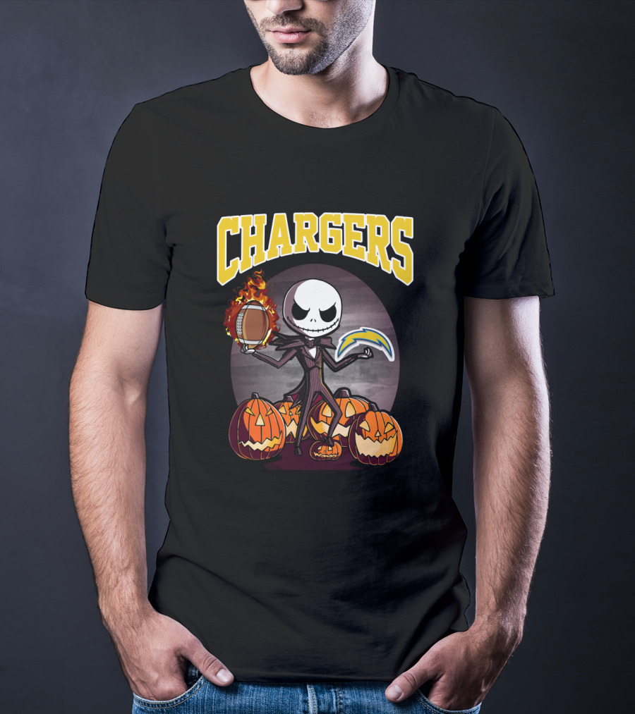 Chargers Halloween Jack Skeleton Football Pumpkins T-Shirt