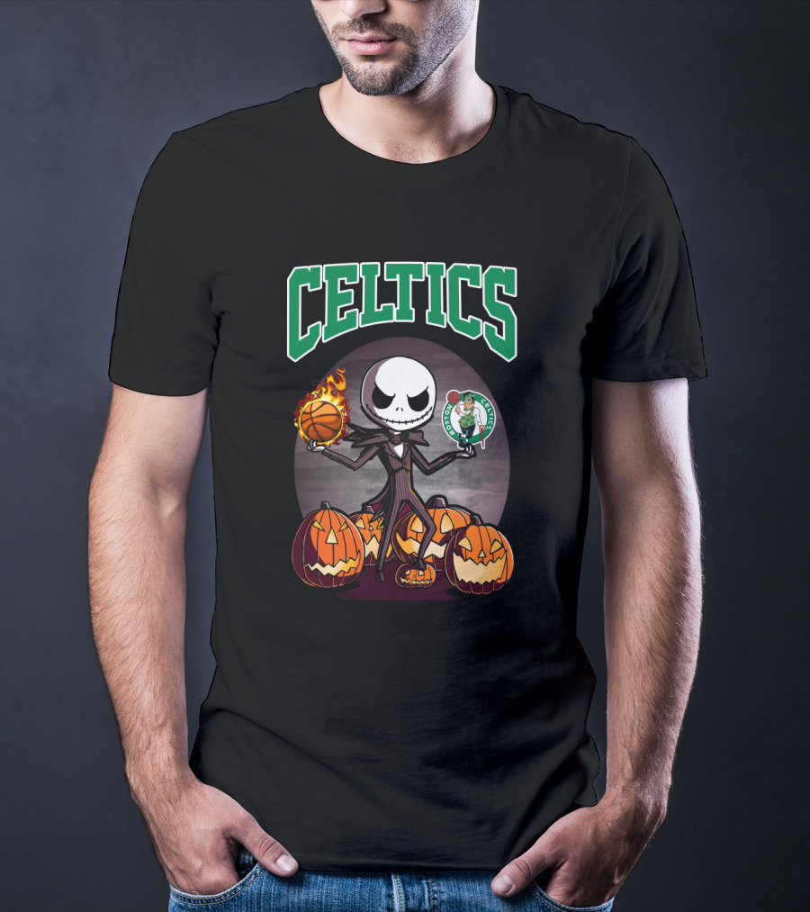 Celtics Halloween Jack Skellington Boston Basketball Pumpkins T-Shirt