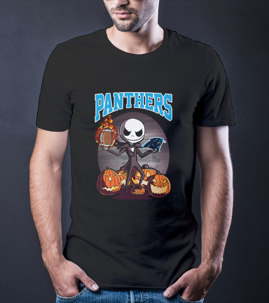 Panthers Halloween Jack Skellington Carolina Football Pumpkins T-Shirt