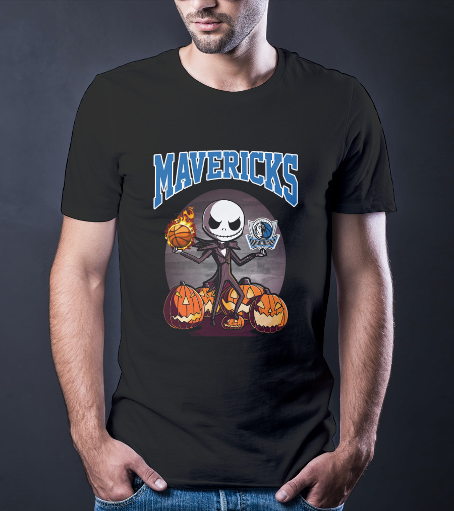 Mavericks Jack Skellington Halloween With Pumpkins And Basketball T-Shirt