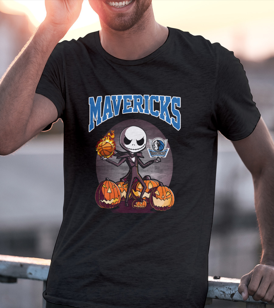 Mavericks Jack Skellington Halloween With Pumpkins And Basketball T-Shirt