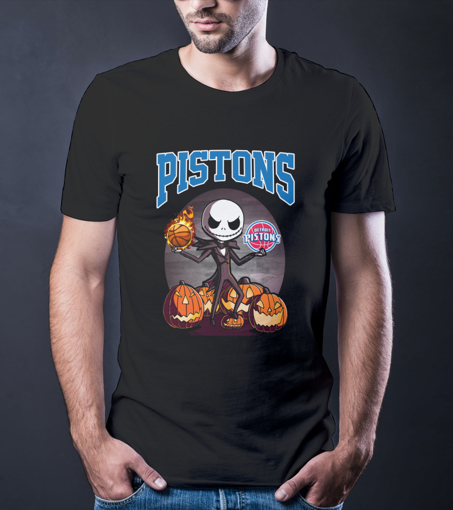 Pistons Jack Skellington Halloween Detroit Pistons Basketball Pumpkins T-Shirt