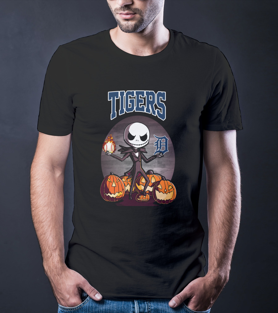 Tigers Jack Skellington Halloween Detroit Baseball Pumpkins Iconic T-Shirt