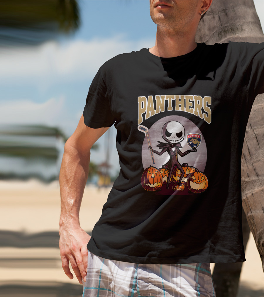 Panthers Jack Skellington Florida Hockey Halloween Pumpkins T-Shirt