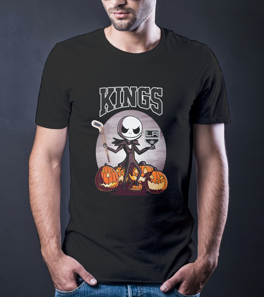 Jack Skellington Los Angeles Kings Hockey Halloween Pumpkins T-Shirt