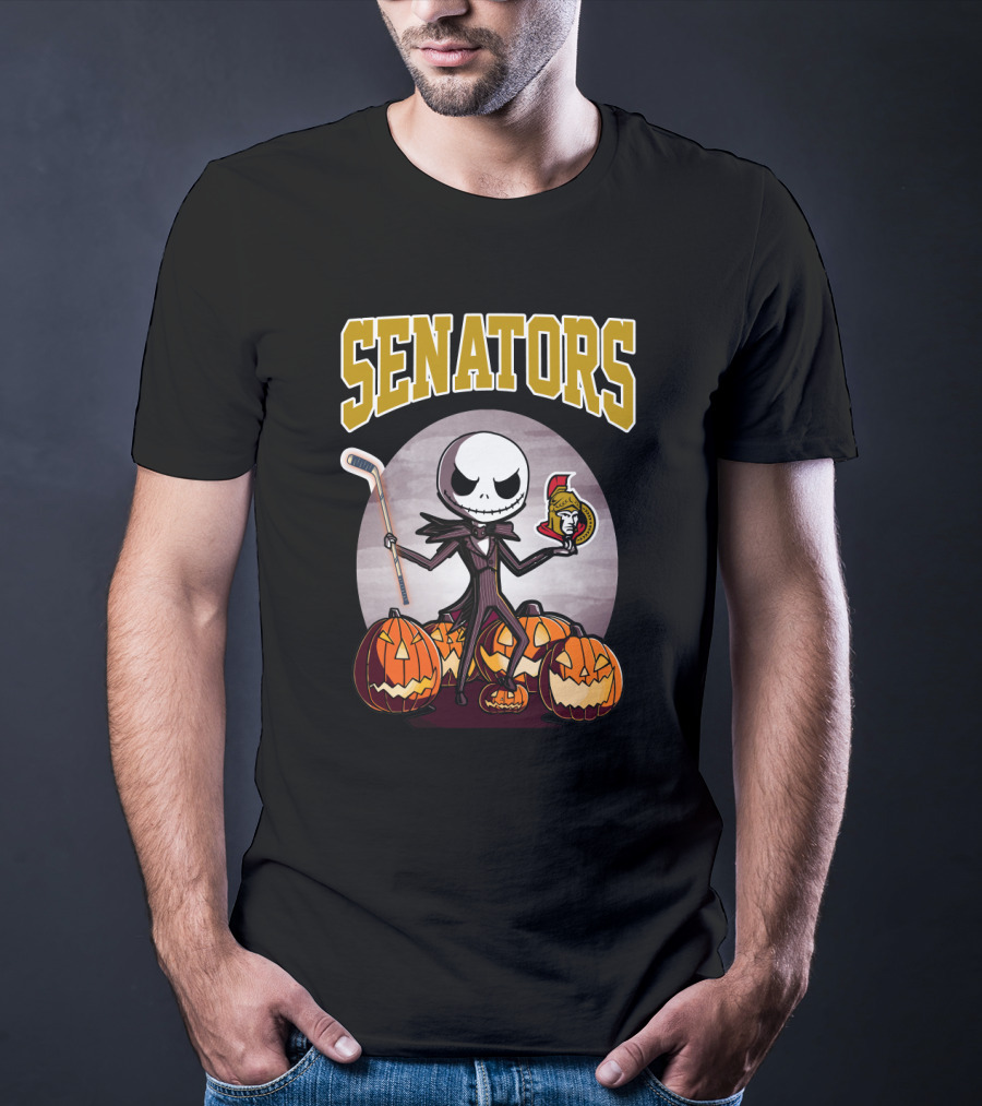 Jack Skellington Senators Hockey Halloween Pumpkins T-Shirt