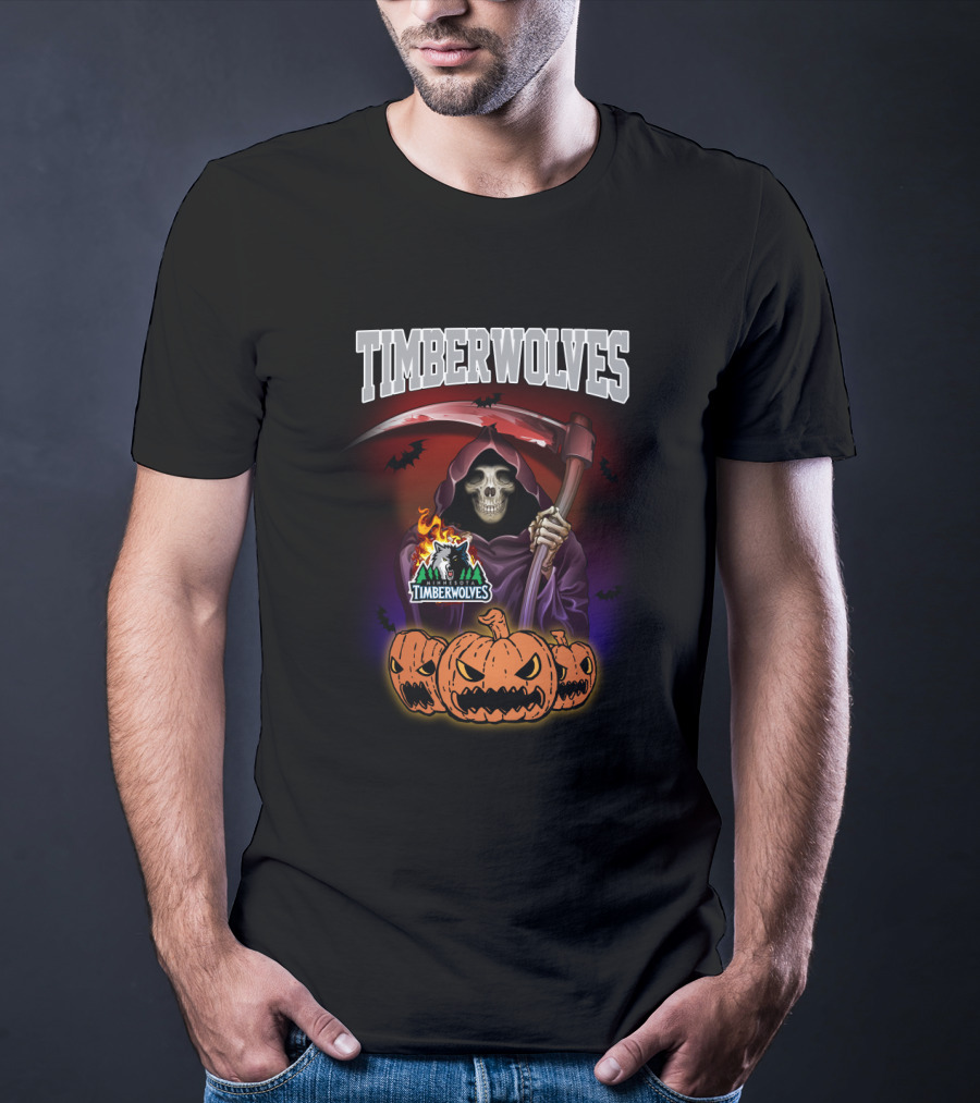 Timberwolves Grim Reaper Halloween Pumpkins Scythe T-Shirt