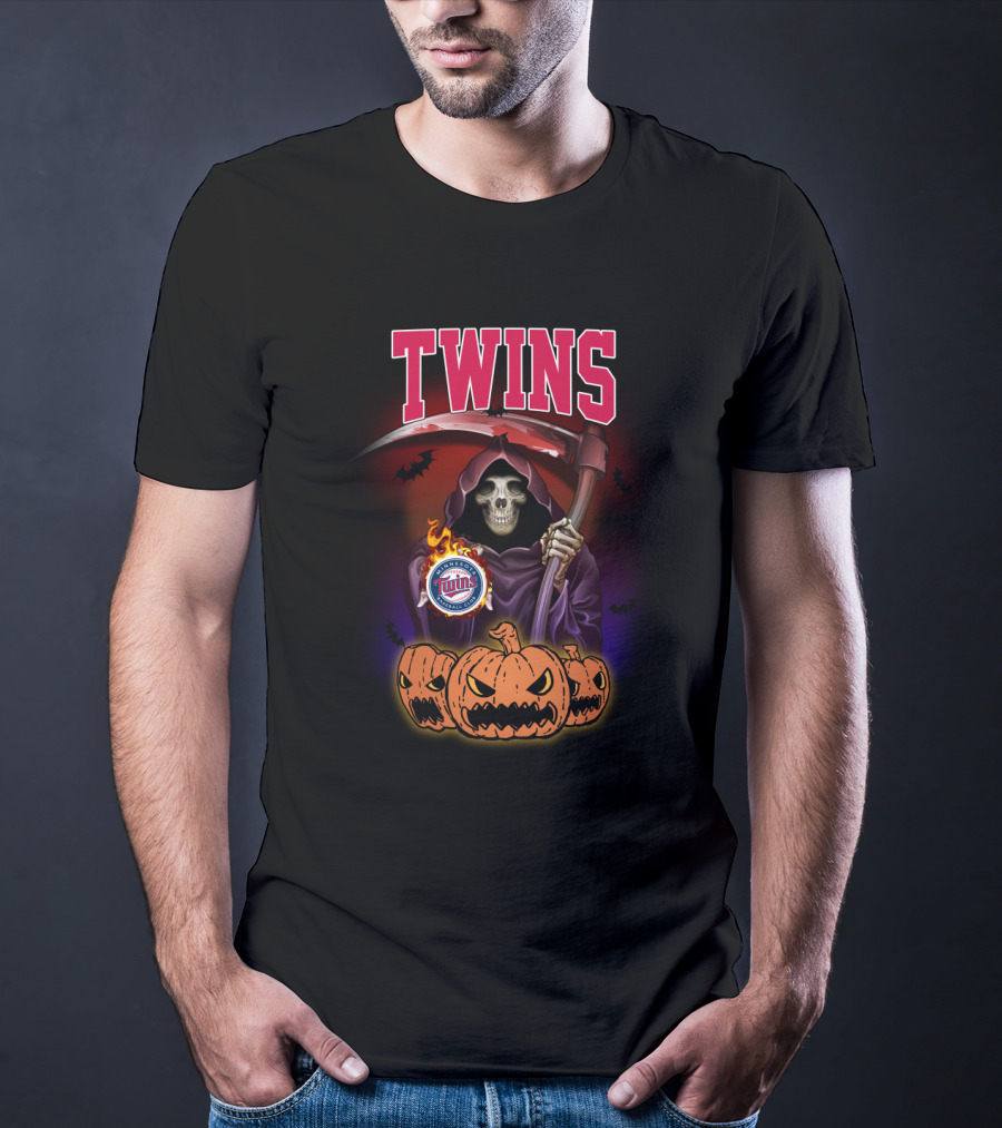 Twins Grim Reaper Halloween Scythe Pumpkins Minnesota Baseball T-Shirt