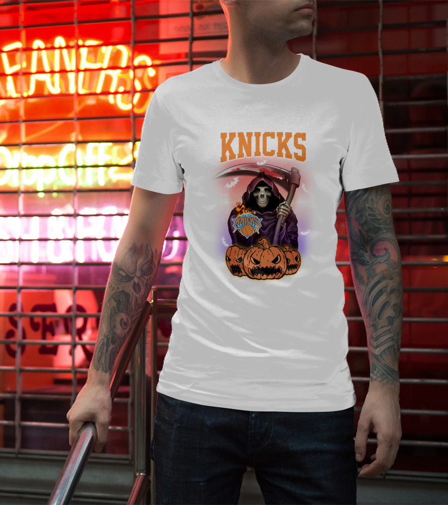 Knicks Grim Reaper Halloween Pumpkins New York Basketball T-Shirt