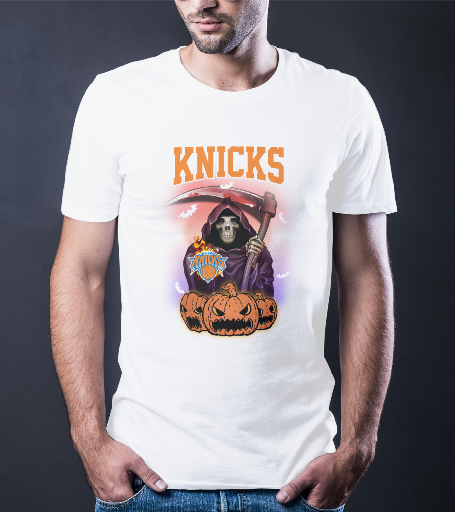 Knicks Grim Reaper Halloween Pumpkins New York Basketball T-Shirt