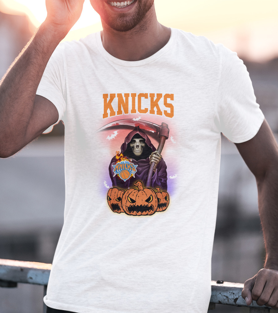 Knicks Grim Reaper Halloween Pumpkins New York Basketball T-Shirt