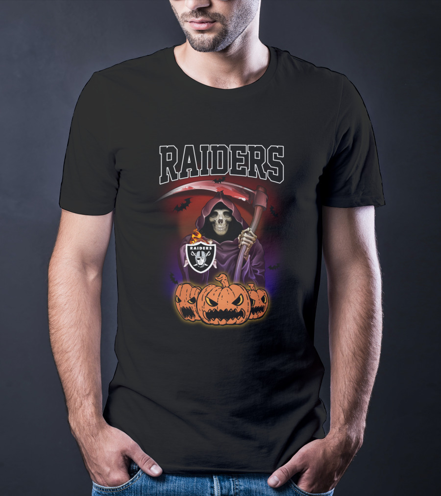 Raiders Reaper With Scythe And Pumpkins Halloween T-Shirt