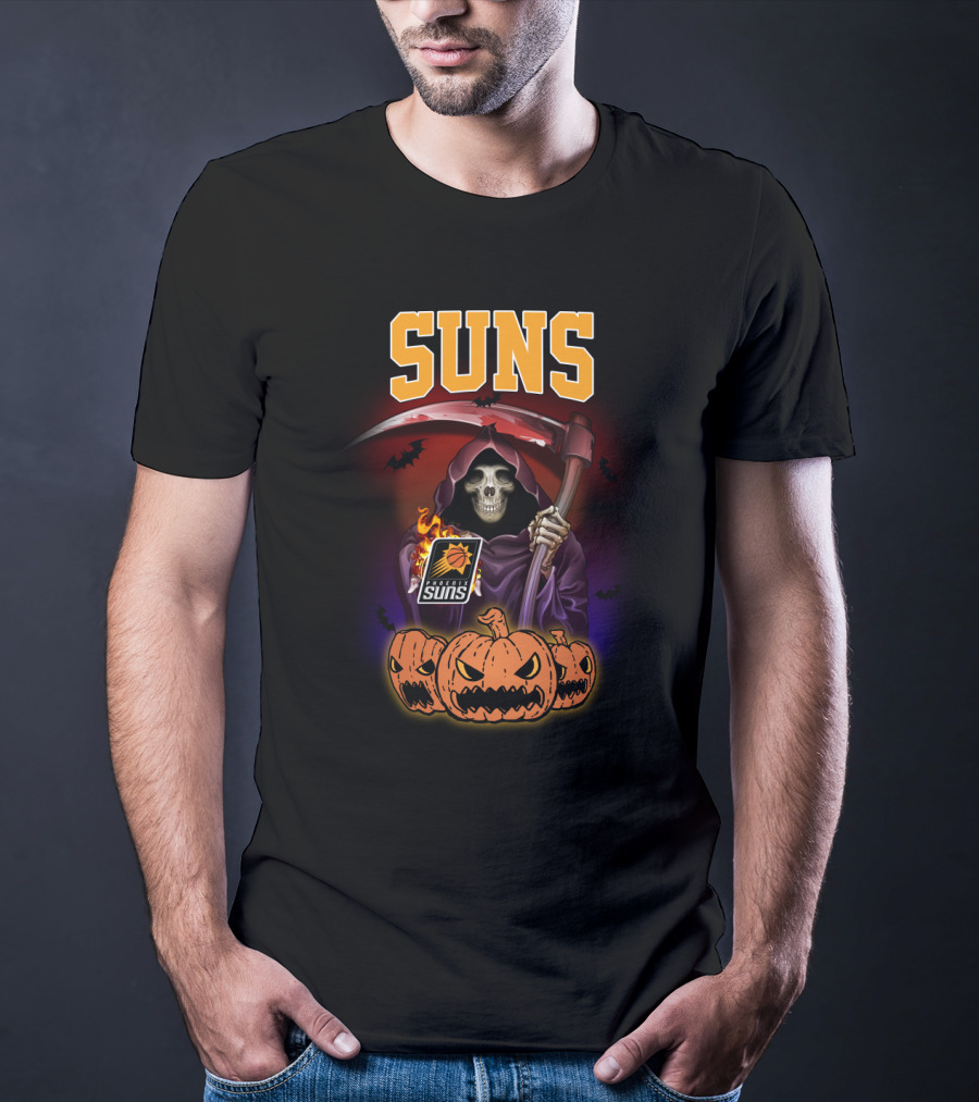 Suns Reaper Halloween Grim Scythe With Pumpkins T-Shirt