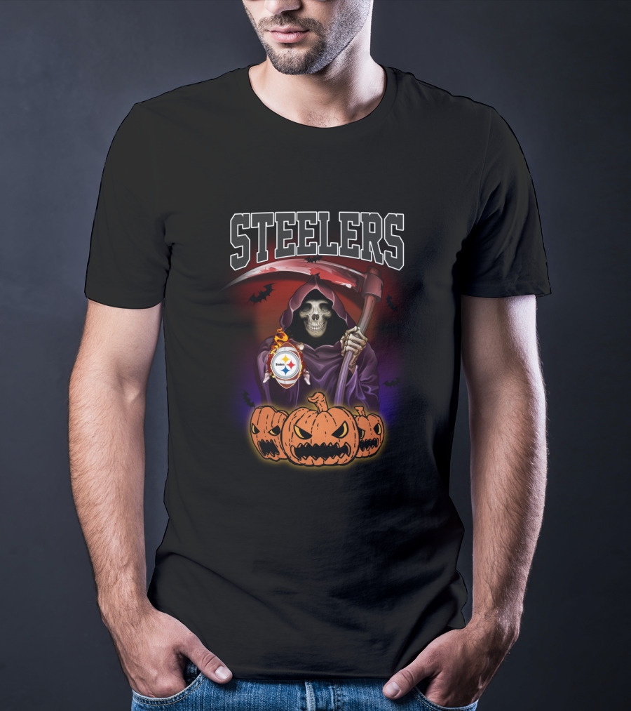 Steelers Grim Reaper Halloween Pumpkins NFL Team Spirit T-Shirt