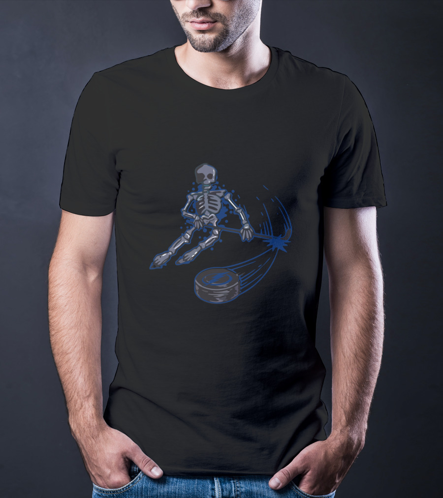 Skeleton Ice Hockey Tampa Bay Lightning Puck-Shooting Action T-Shirt