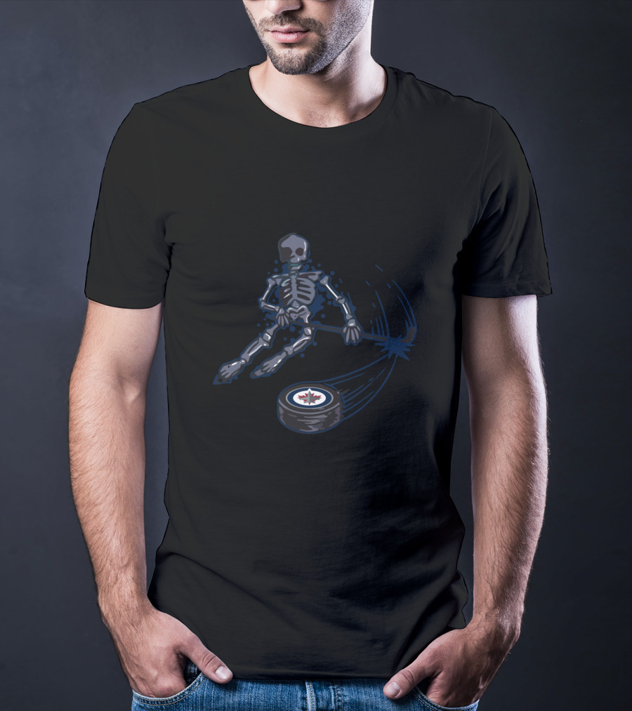 Winnipeg Jets Skeleton Hockey Player With Team Puck T-Shirt