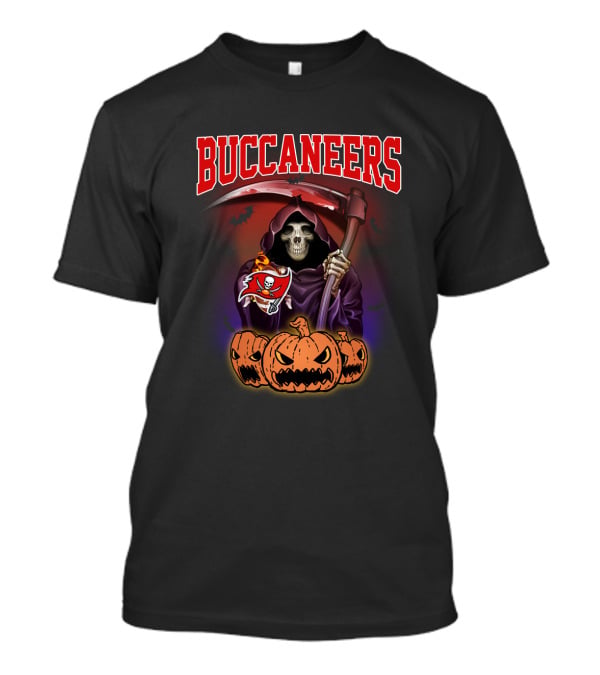 Buccaneers Grim Reaper With Scythe And Jack-O'-Lanterns Halloween T-Shirt