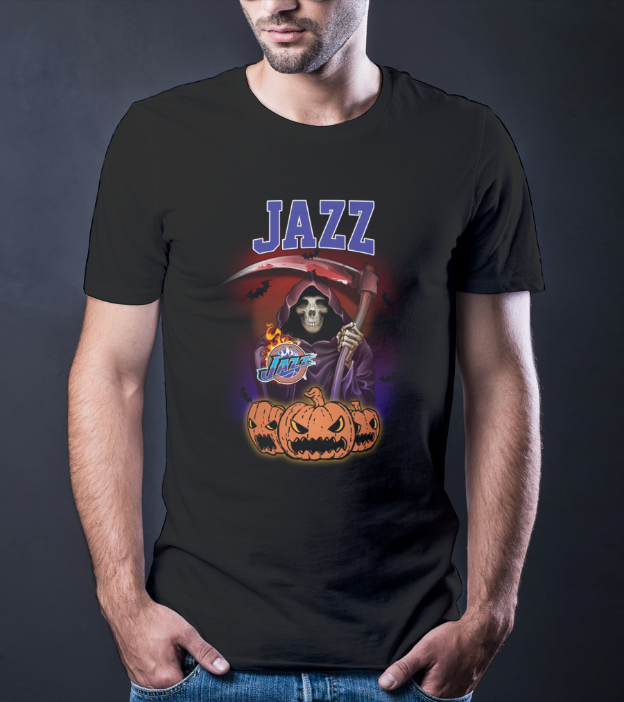 Jazz Grim Reaper Utah Halloween Pumpkins T-Shirt