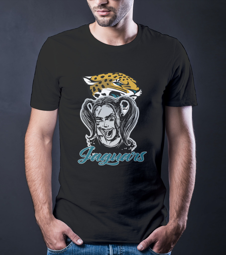 Jaguar Head With Harley Quinn Face And Jaguars T-Shirt