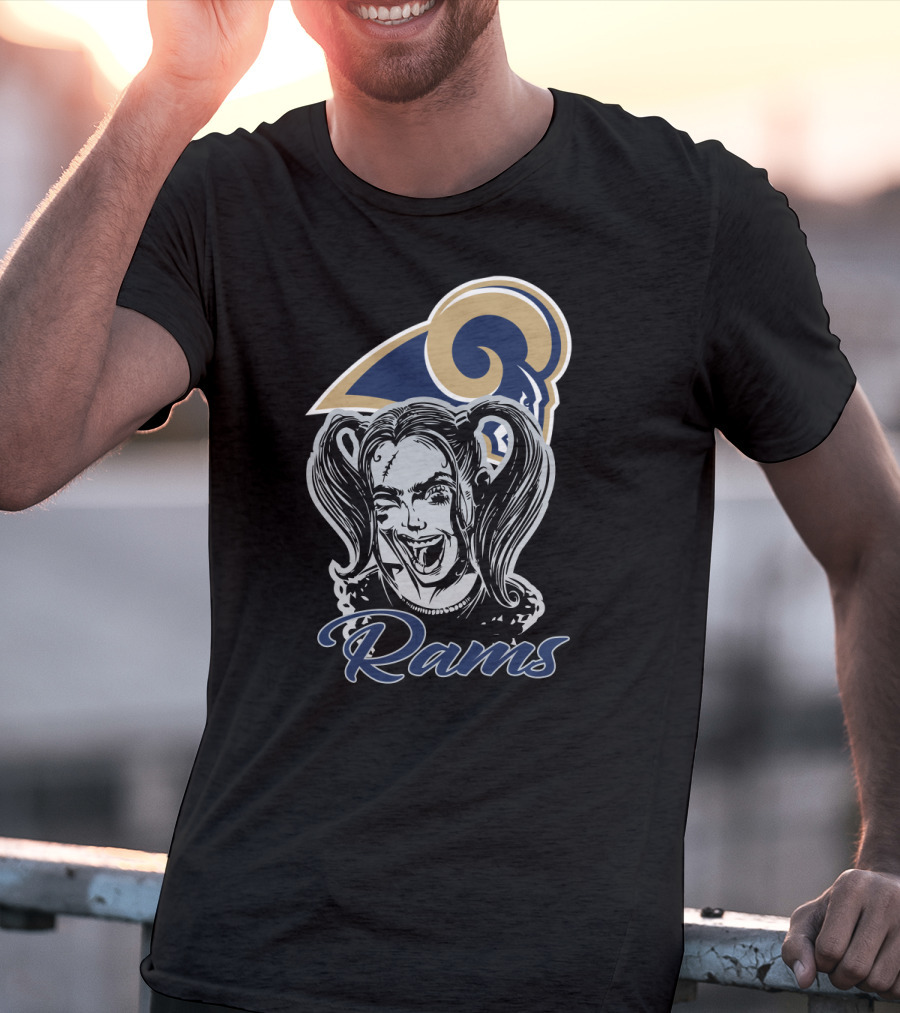 Harley Quinn With Los Angeles Rams Logo Rams Fans T-Shirt