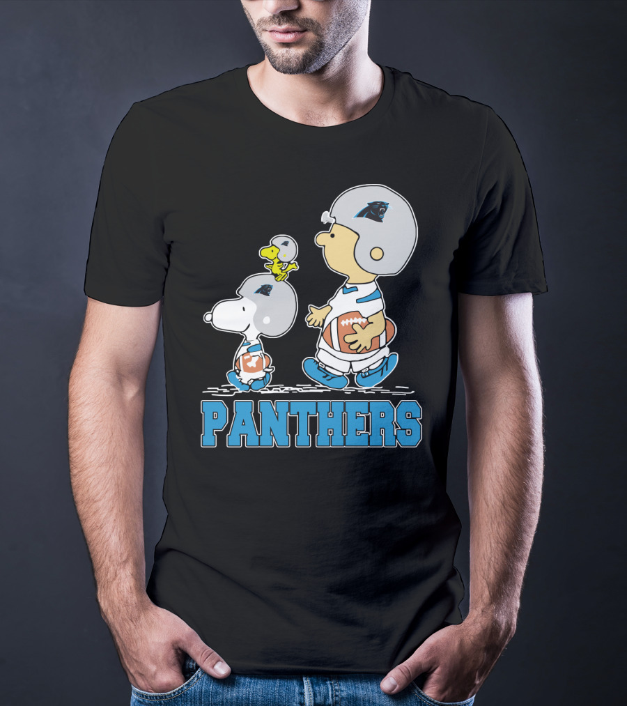 Snoopy And Woodstock With Carolina Panthers Football Helmets T-Shirt