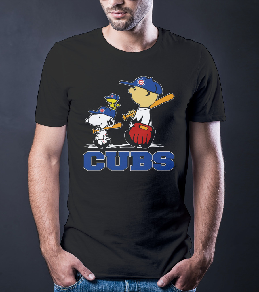 Cubs Snoopy Woodstock Baseball Fans With Cubs Caps T-Shirt