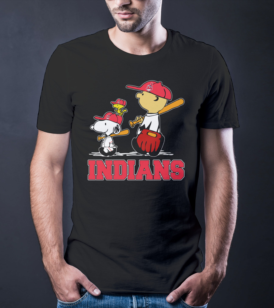 Snoopy Woodstock Cleveland Indians Baseball Fans T-Shirt