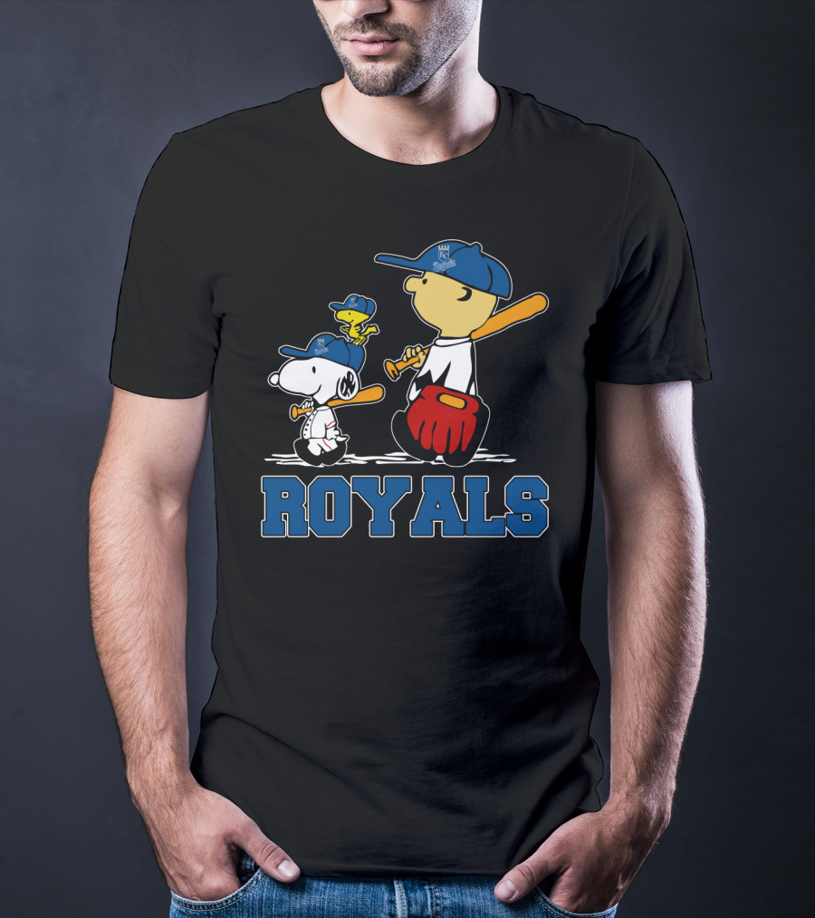 Royals Fans With Snoopy Woodstock And Charlie Brown Peanuts Baseball Theme T-Shirt