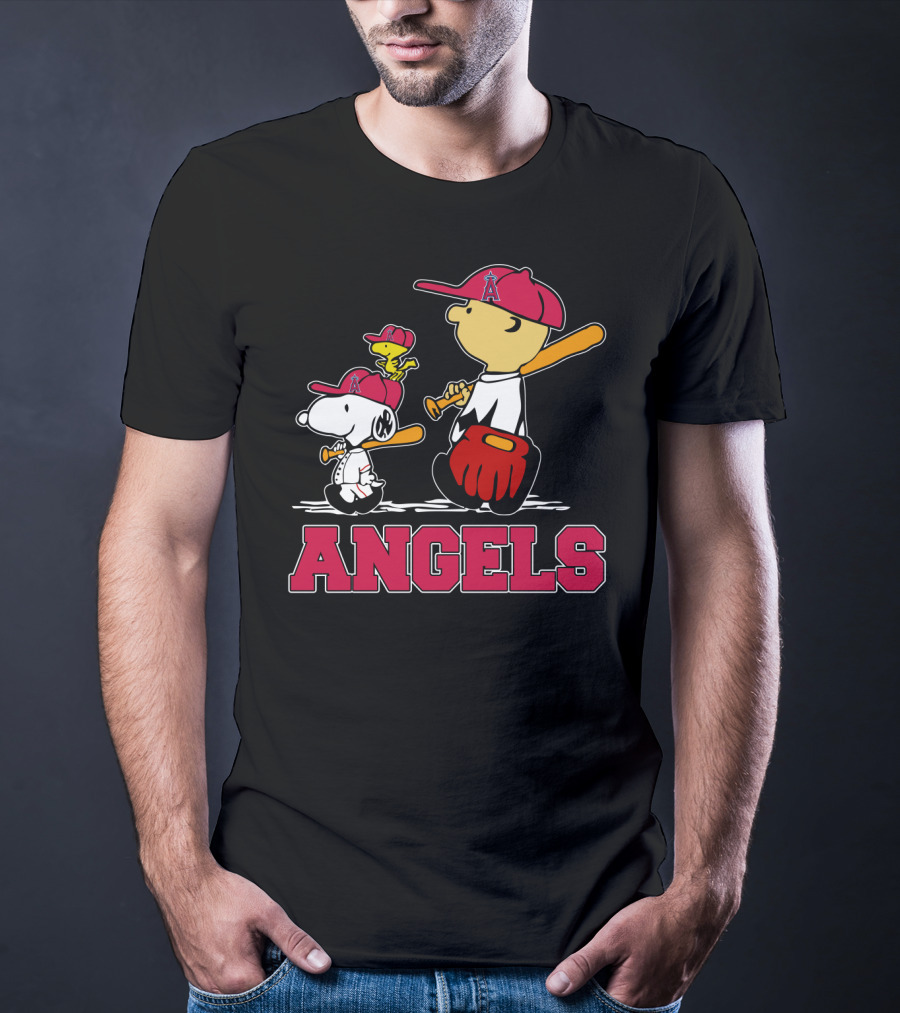 Snoopy Los Angeles Angels Baseball Fans With Woodstock And Bat T-Shirt