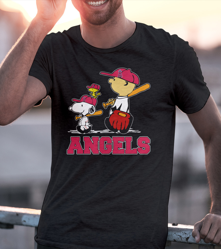Snoopy Los Angeles Angels Baseball Fans With Woodstock And Bat T-Shirt