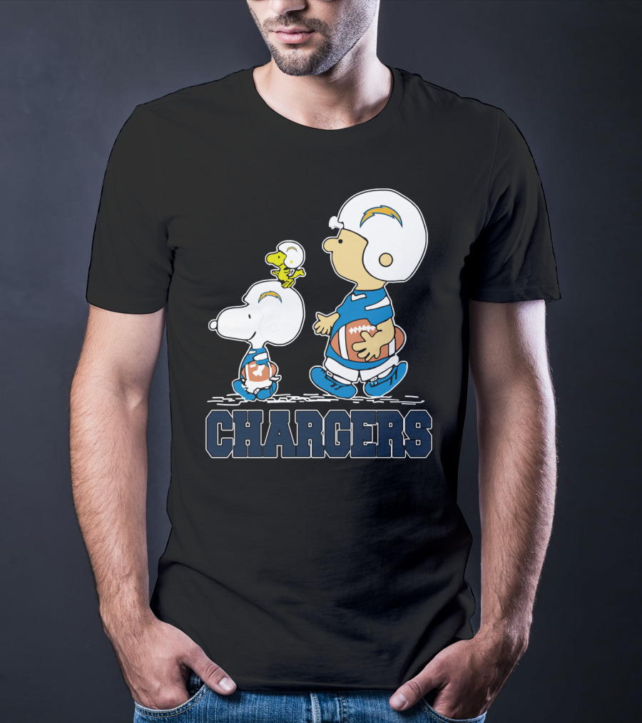 Snoopy And Woodstock With Los Angeles Chargers Football Helmets And Jersey T-Shirt