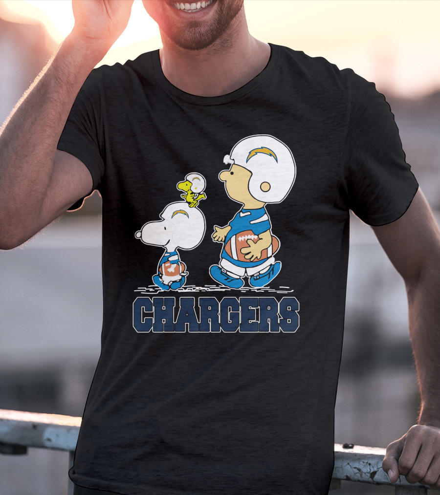 Snoopy And Woodstock With Los Angeles Chargers Football Helmets And Jersey T-Shirt