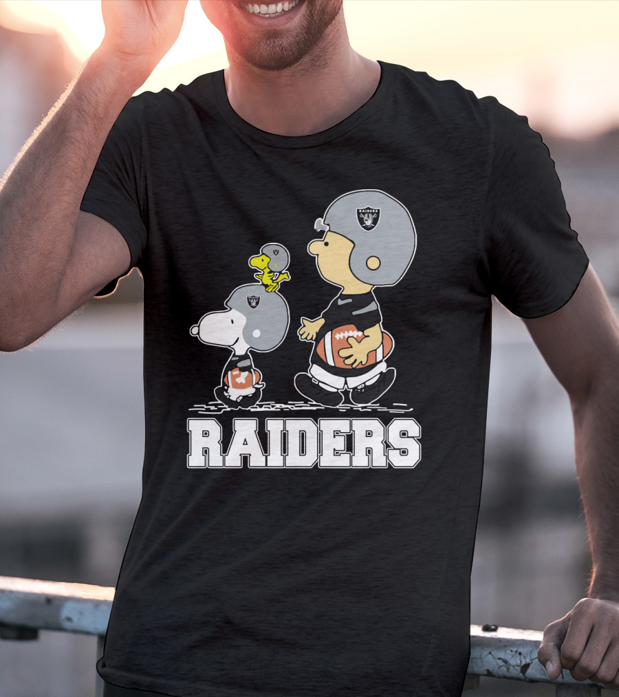 Snoopy And Peanuts Characters As Raiders Football Fans T-Shirt