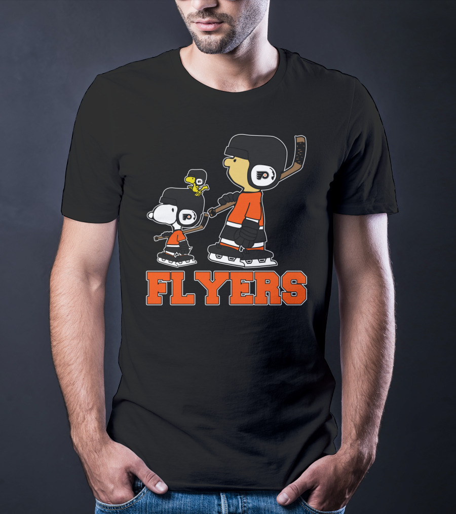 Snoopy And Woodstock In Philadelphia Flyers Hockey Gear With Flyers T-Shirt
