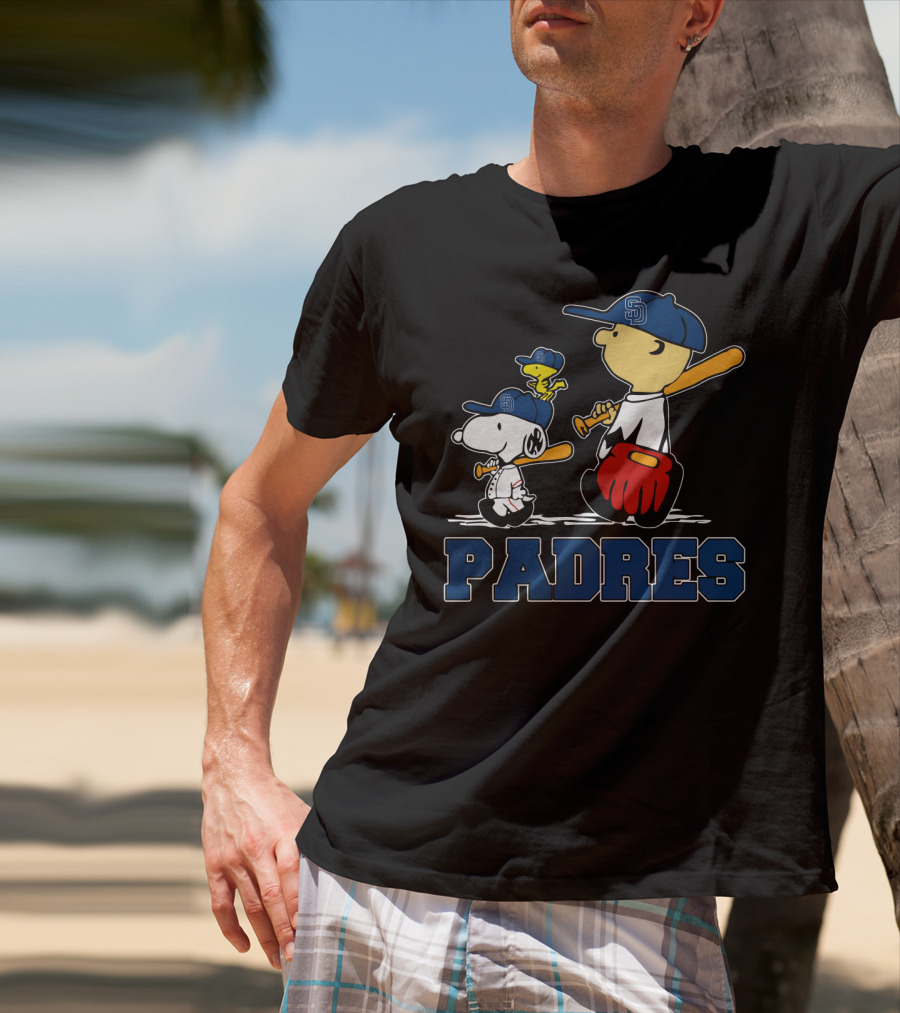 Snoopy And San Diego Padres Baseball Team Fans With Woodstock And Sports Equipment T-Shirt