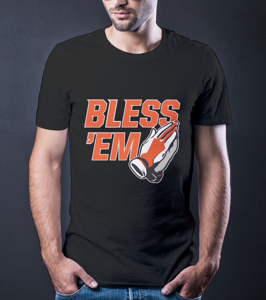 BLESS 'EM Praying Hands In Bold Orange And Black T-Shirt