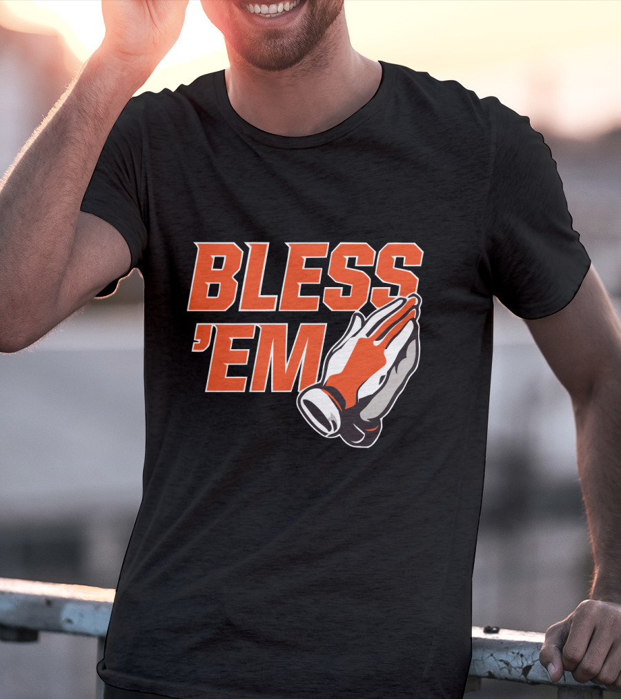 BLESS 'EM Praying Hands In Bold Orange And Black T-Shirt
